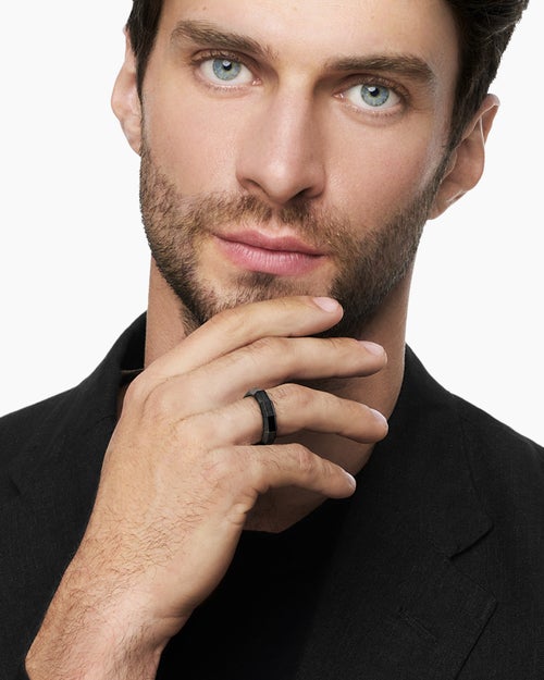 Mens Faceted Band Ring in Black Titanium, 6mm