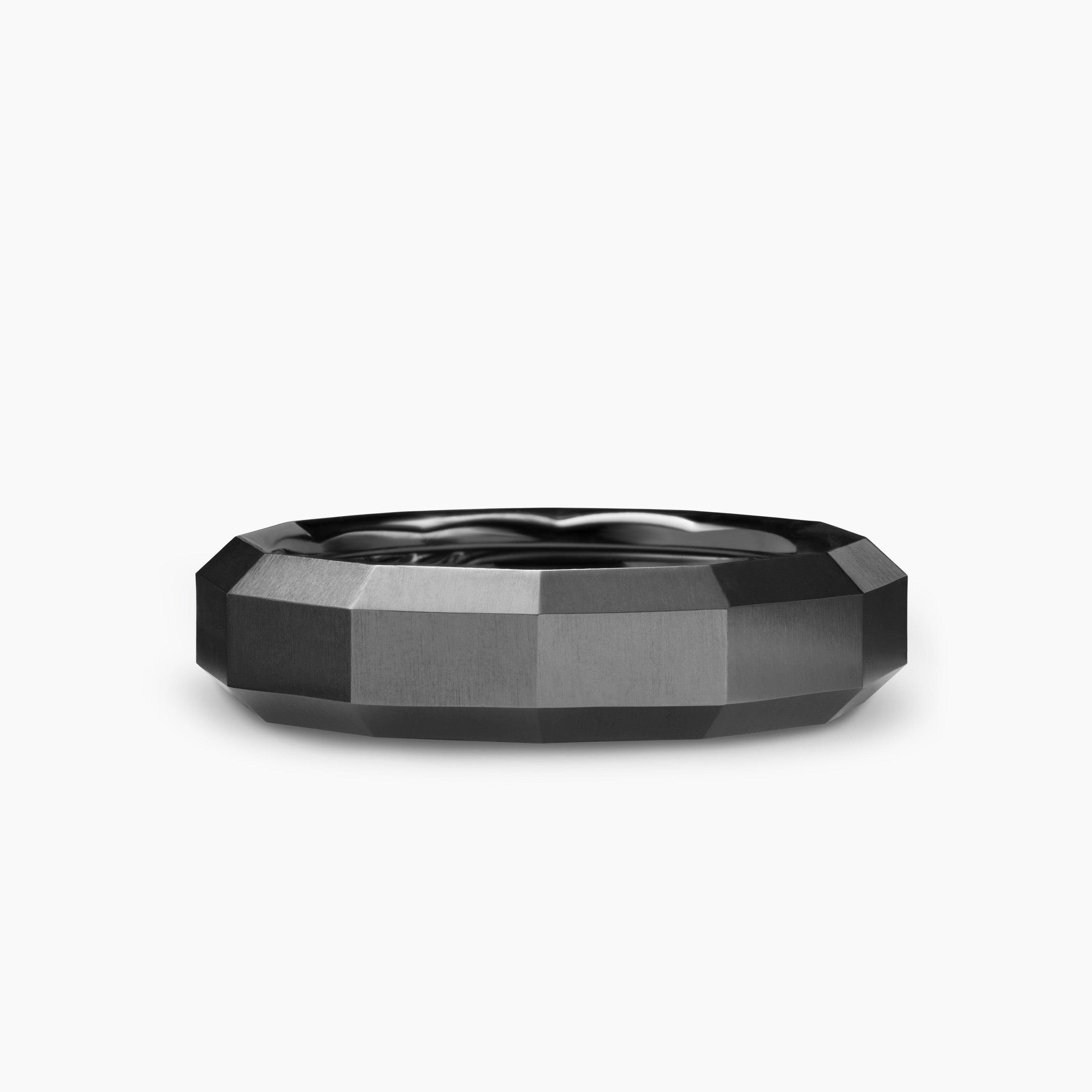 Mens Faceted Band Ring in Black Titanium, 6mm