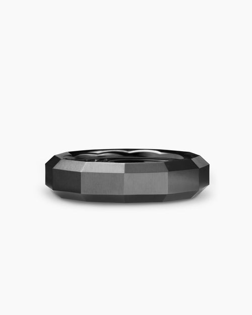 Mens Faceted Band Ring in Black Titanium, 6mm