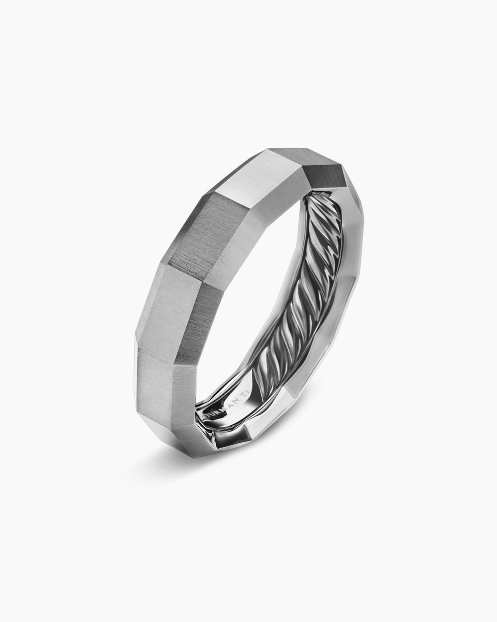 Mens Faceted Band Ring in Grey Titanium, 6mm