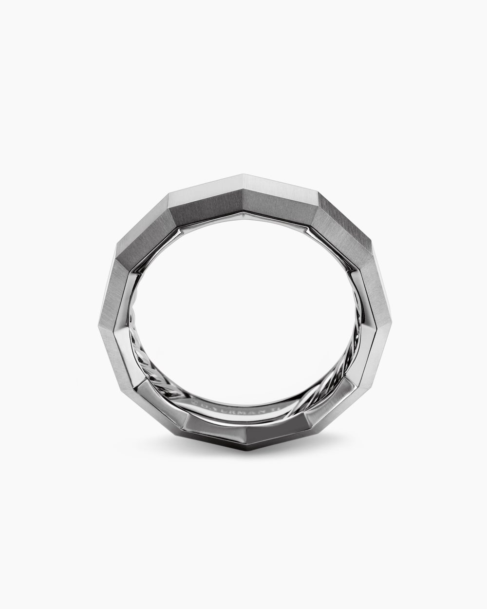 Mens Faceted Band Ring in Grey Titanium, 6mm