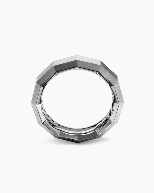 Mens Faceted Band Ring in Grey Titanium, 6mm