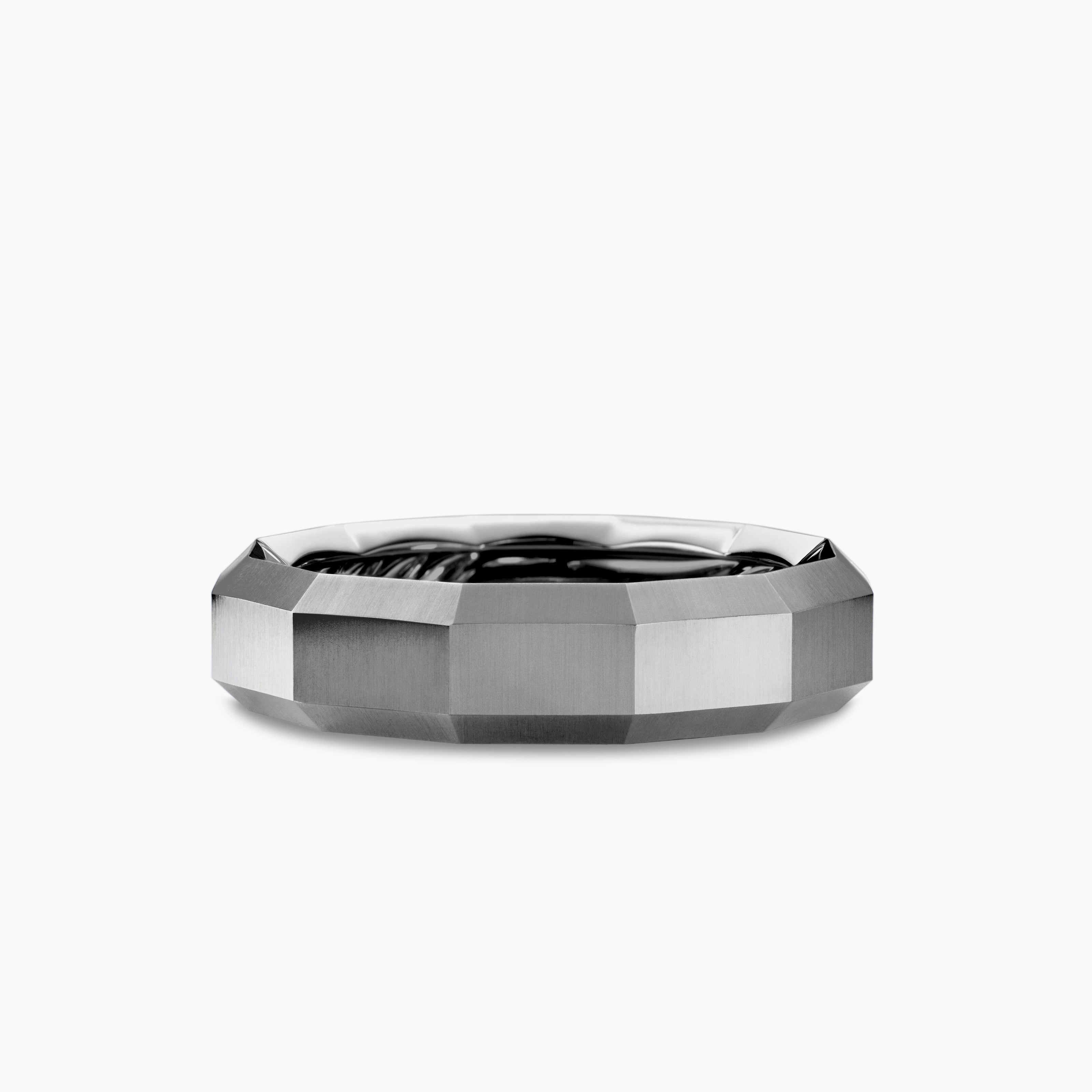 Mens Faceted Band Ring in Grey Titanium, 6mm