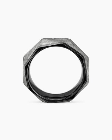 Torqued Faceted Band Ring in Black Titanium with Meteorite, 8.5mm