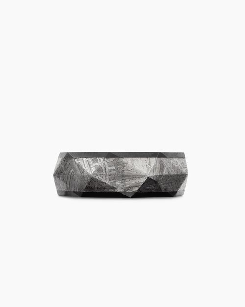 Mens Torqued Faceted Band Ring in Black Titanium with Meteorite, 8.5mm