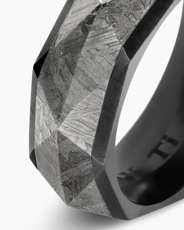 Torqued Faceted Band Ring in Black Titanium with Meteorite, 8.5mm