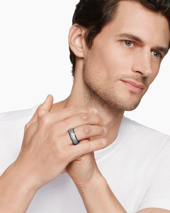 Torqued Faceted Band Ring in Black Titanium with Meteorite, 8.5mm