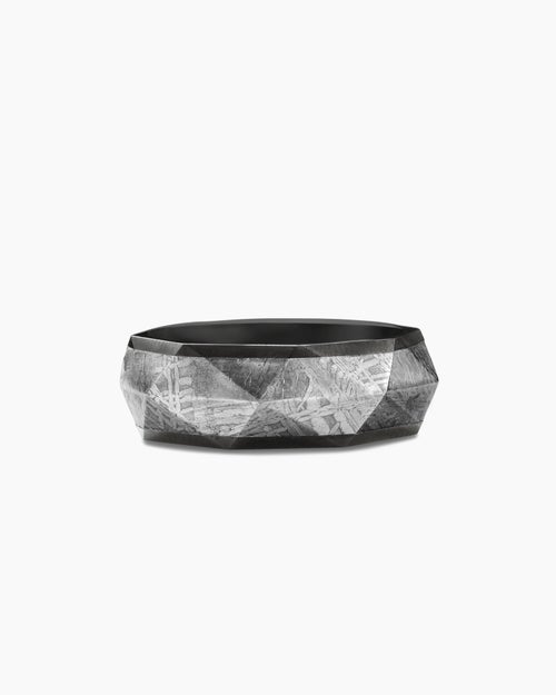 Mens Torqued Faceted Band Ring in Black Titanium with Meteorite, 8.5mm