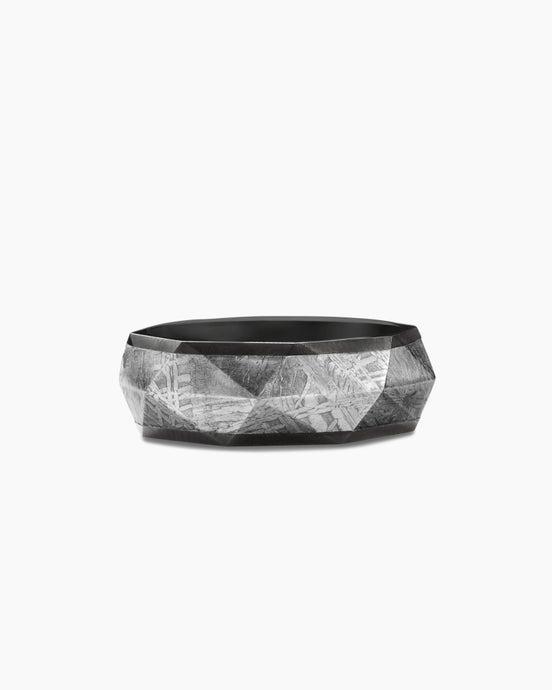 Torqued Faceted Band Ring in Black Titanium with Meteorite, 8.5mm