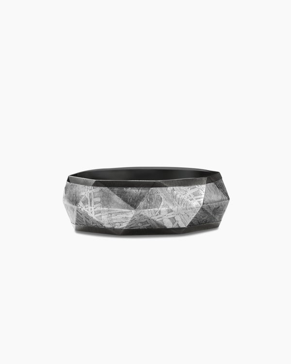 Torqued Faceted Band Ring in Black Titanium with Meteorite, 8.5mm