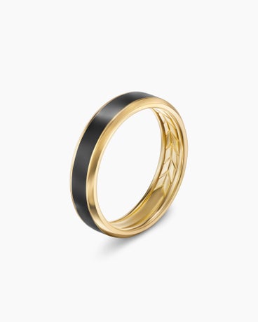 Beveled Band Ring in 18K Yellow Gold with Black Titanium, 6mm