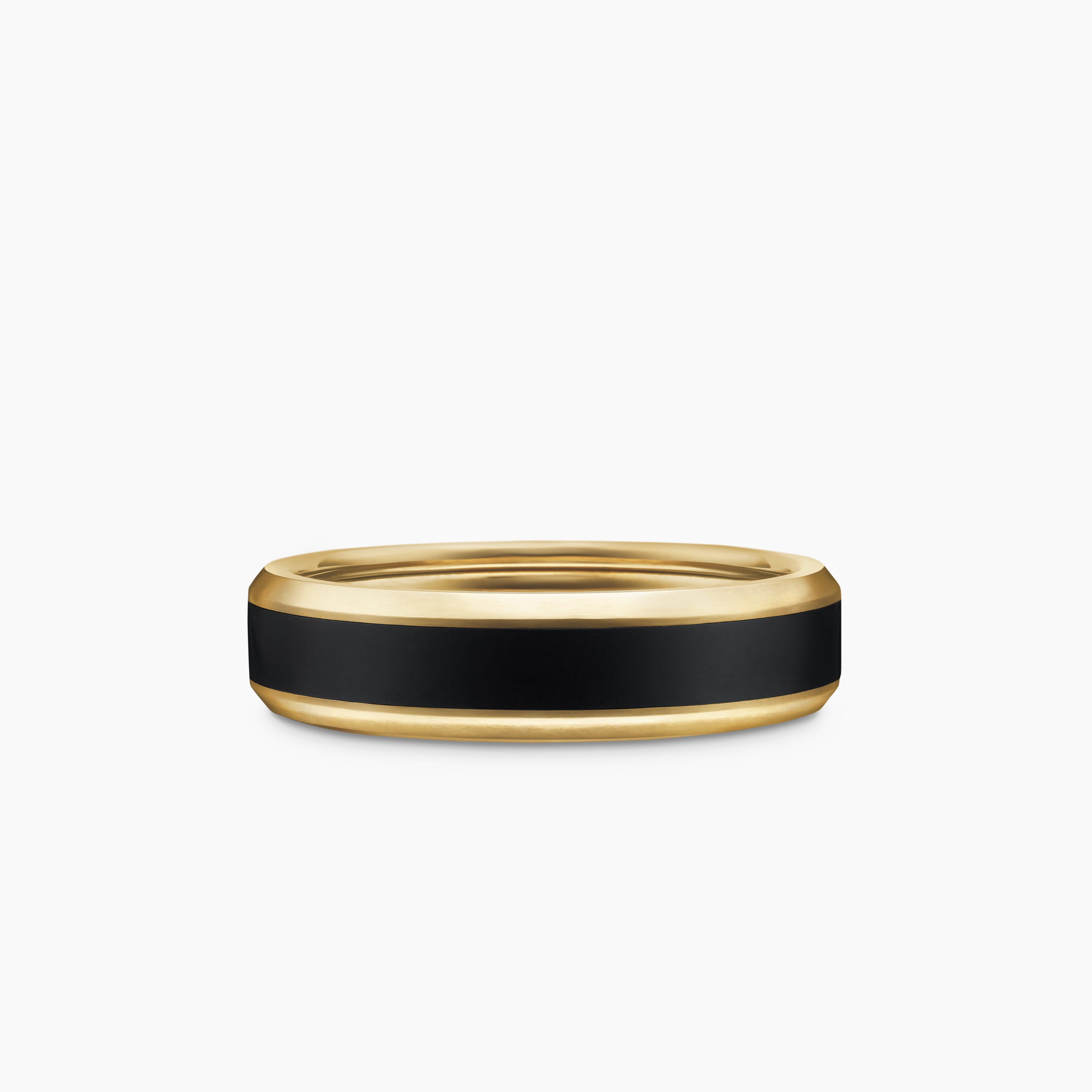 Mens Beveled Band Ring in 18K Yellow Gold with Black Titanium, 6mm