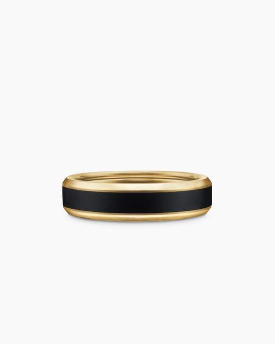 Beveled Band Ring in 18K Yellow Gold with Black Titanium, 6mm