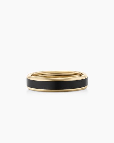 Beveled Band Ring in 18K Yellow Gold with Black Titanium, 6mm