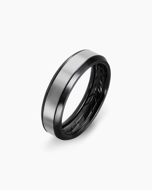 Mens Beveled Band Ring in Black Titanium with Grey Titanium, 6mm