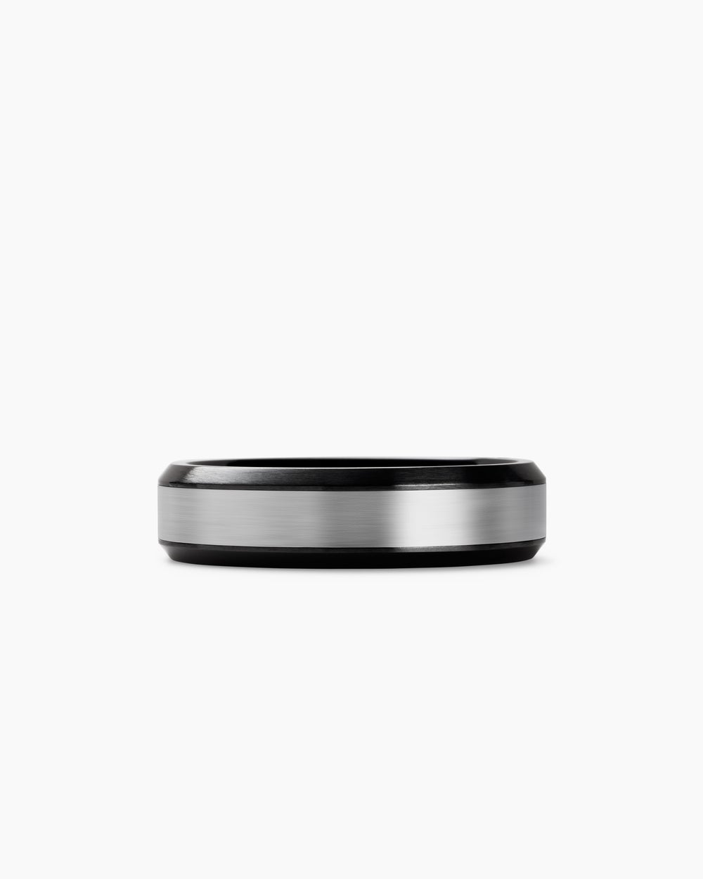 Mens Beveled Band Ring in Black Titanium with Grey Titanium, 6mm