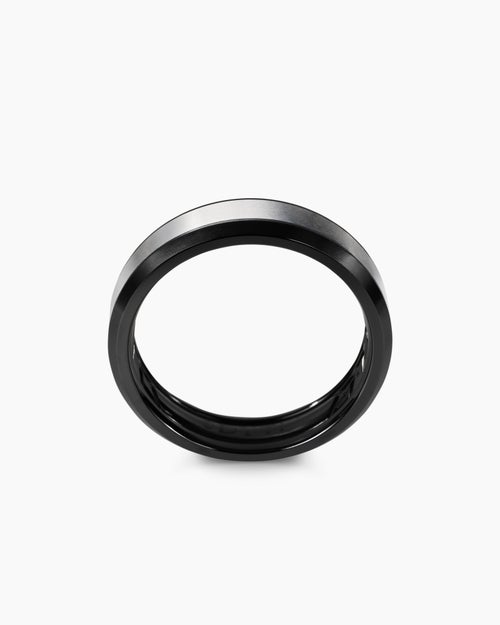 Mens Beveled Band Ring in Black Titanium with Grey Titanium, 6mm