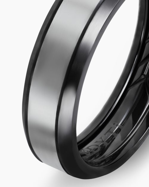 Mens Beveled Band Ring in Black Titanium with Grey Titanium, 6mm