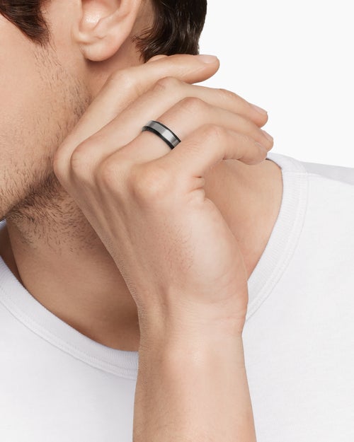 Mens Beveled Band Ring in Black Titanium with Grey Titanium, 6mm