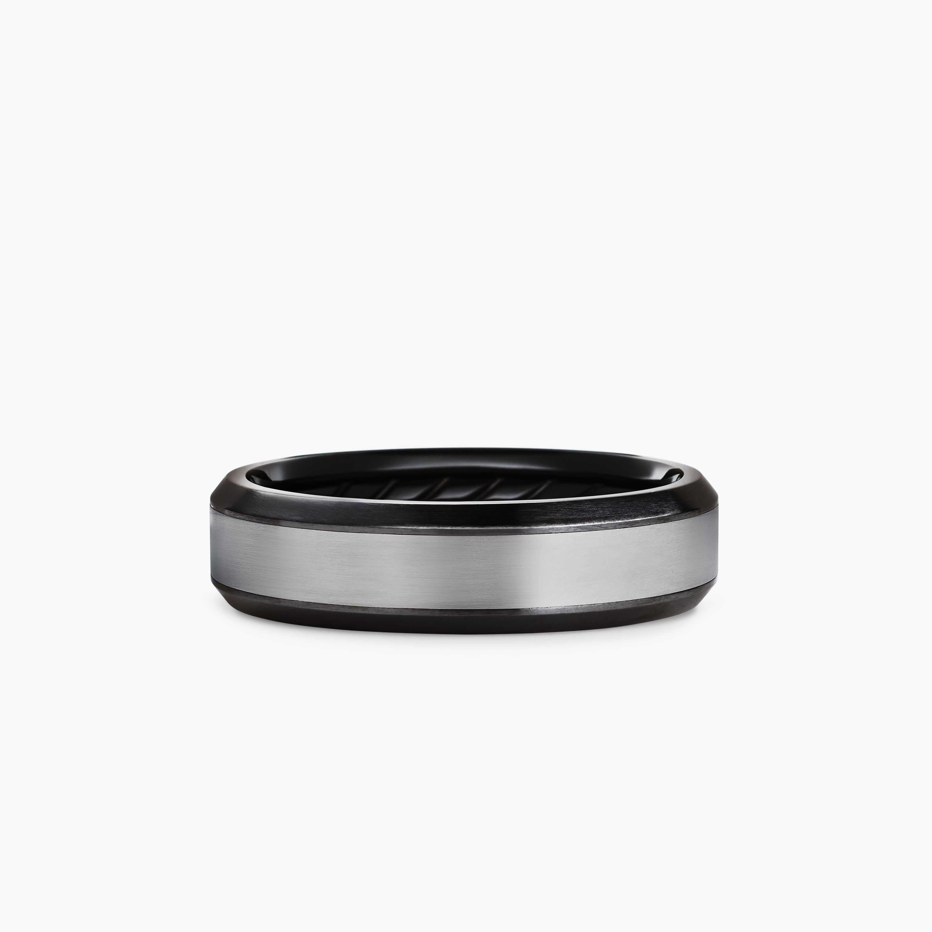 Mens Beveled Band Ring in Black Titanium with Grey Titanium, 6mm