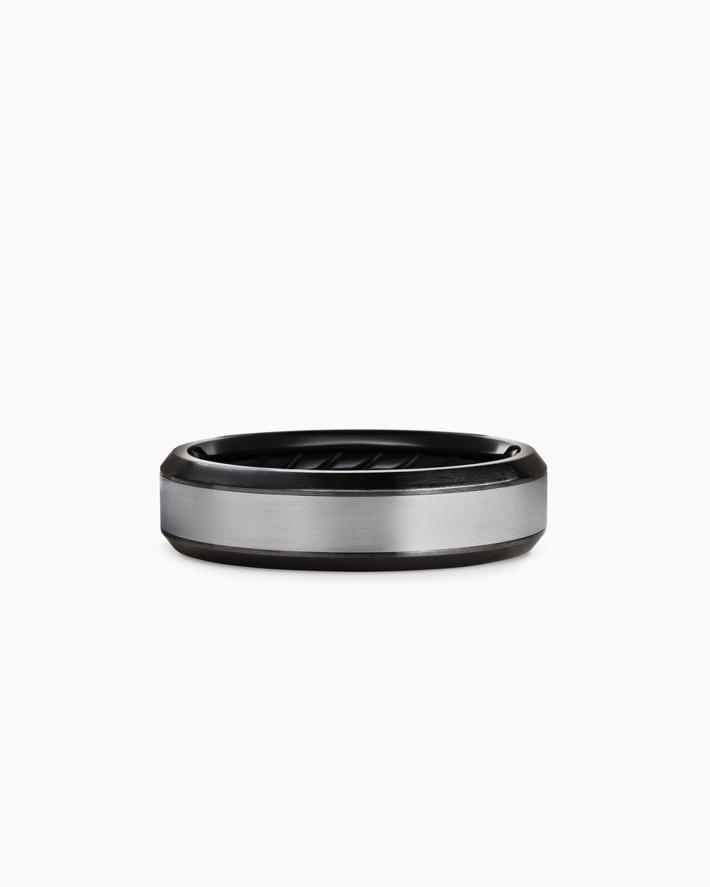 Mens Beveled Band Ring in Black Titanium with Grey Titanium, 6mm