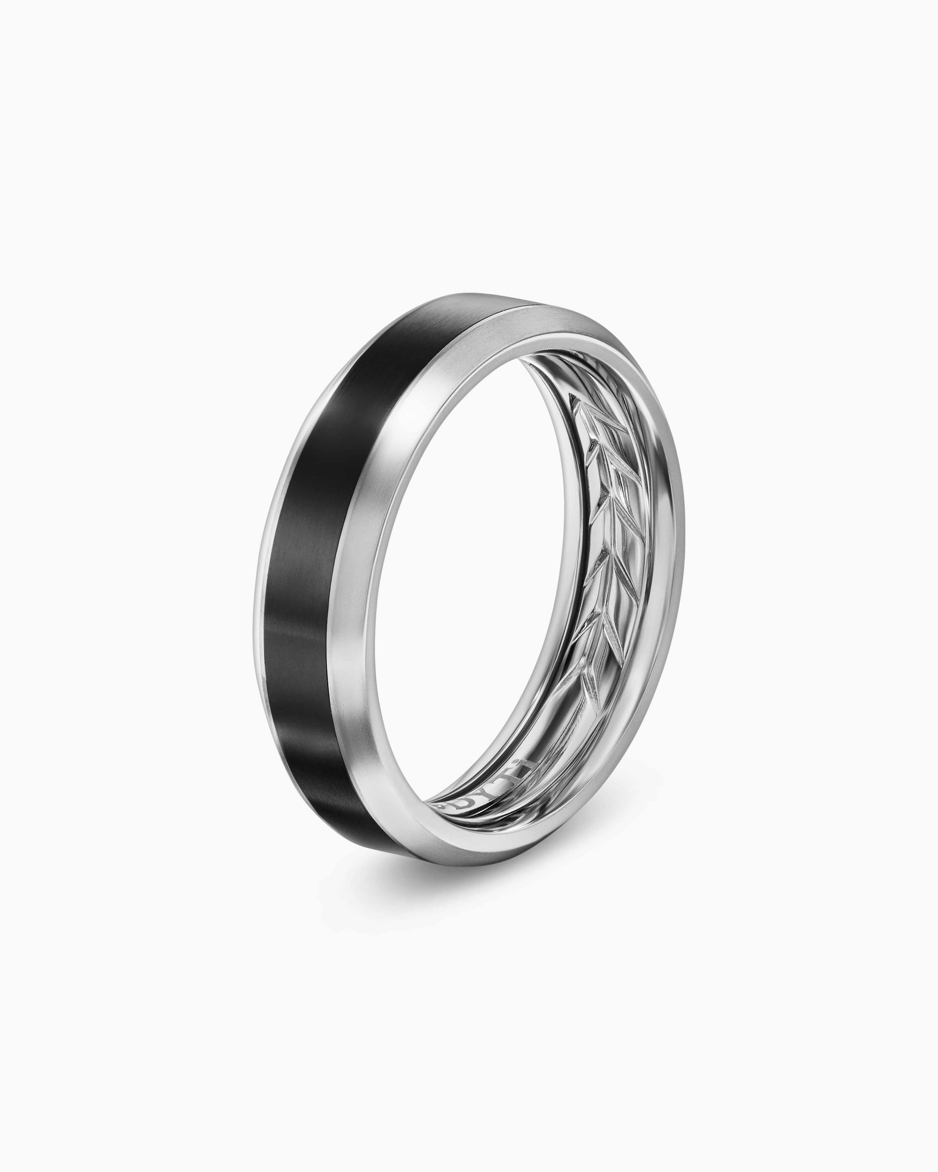 Mens Beveled Band Ring in Grey Titanium with Black Titanium, 6mm