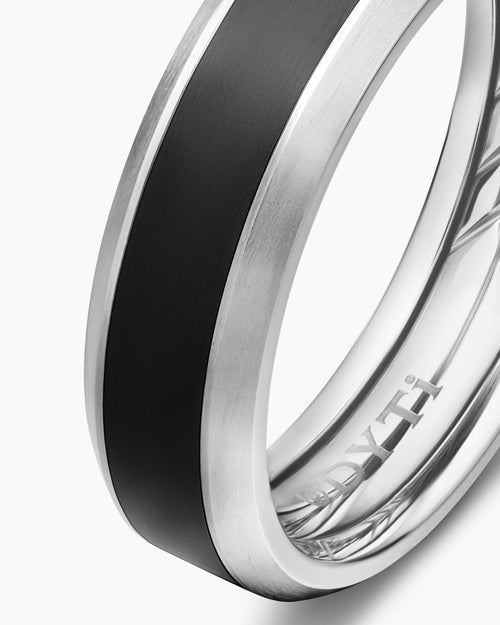 Mens Beveled Band Ring in Grey Titanium with Black Titanium, 6mm