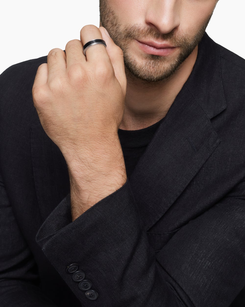 Mens Beveled Band Ring in Grey Titanium with Black Titanium, 6mm