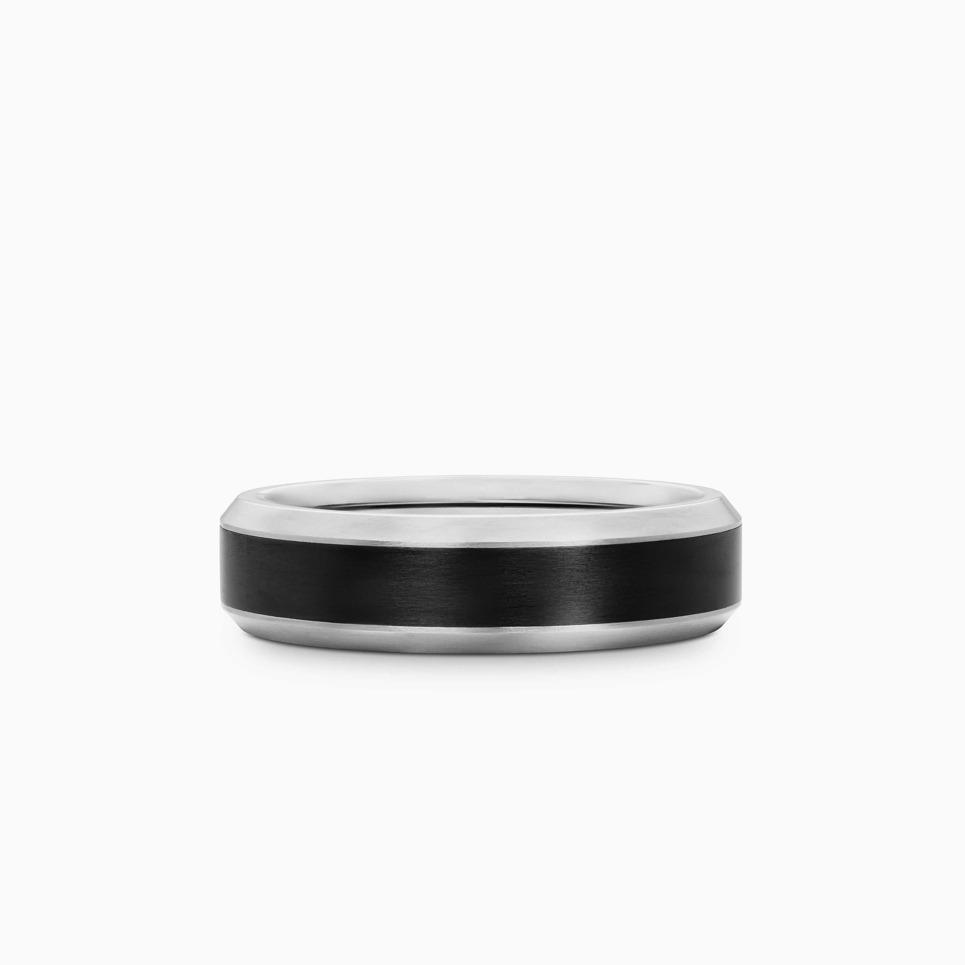 Mens Beveled Band Ring in Grey Titanium with Black Titanium, 6mm