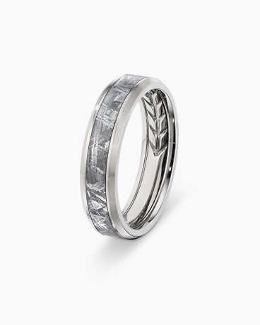 Bevelled Band Ring in Grey Titanium with Meteorite, 6mm
