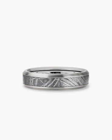 Bevelled Band Ring in Grey Titanium with Meteorite, 6mm