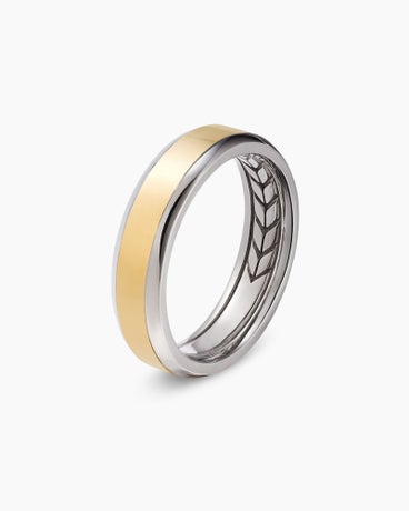 Beveled Band Ring in 18K White and Yellow Gold, 6mm