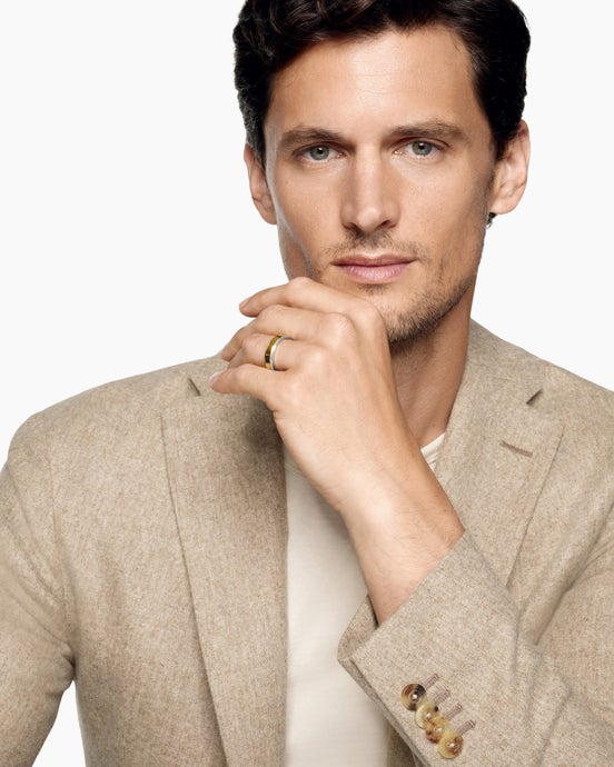 Beveled Band Ring in 18K White and Yellow Gold, 6mm