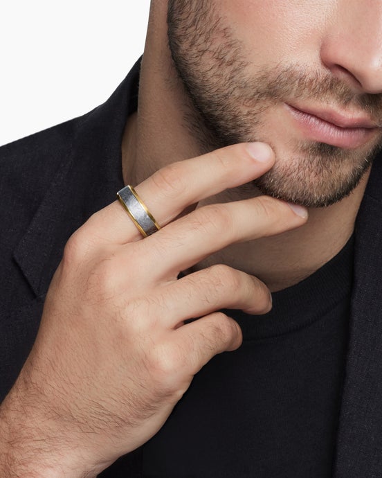 Beveled Band Ring in 18K Yellow Gold with Meteorite, 8.5mm