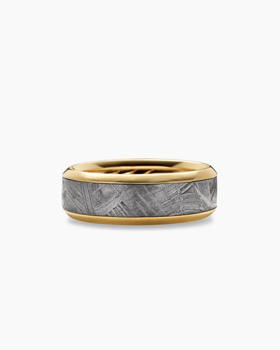 Beveled Band Ring in 18K Yellow Gold with Meteorite, 8.5mm