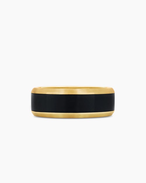 Mens Beveled Band Ring in 18K Yellow Gold with Black Titanium, 8.5mm