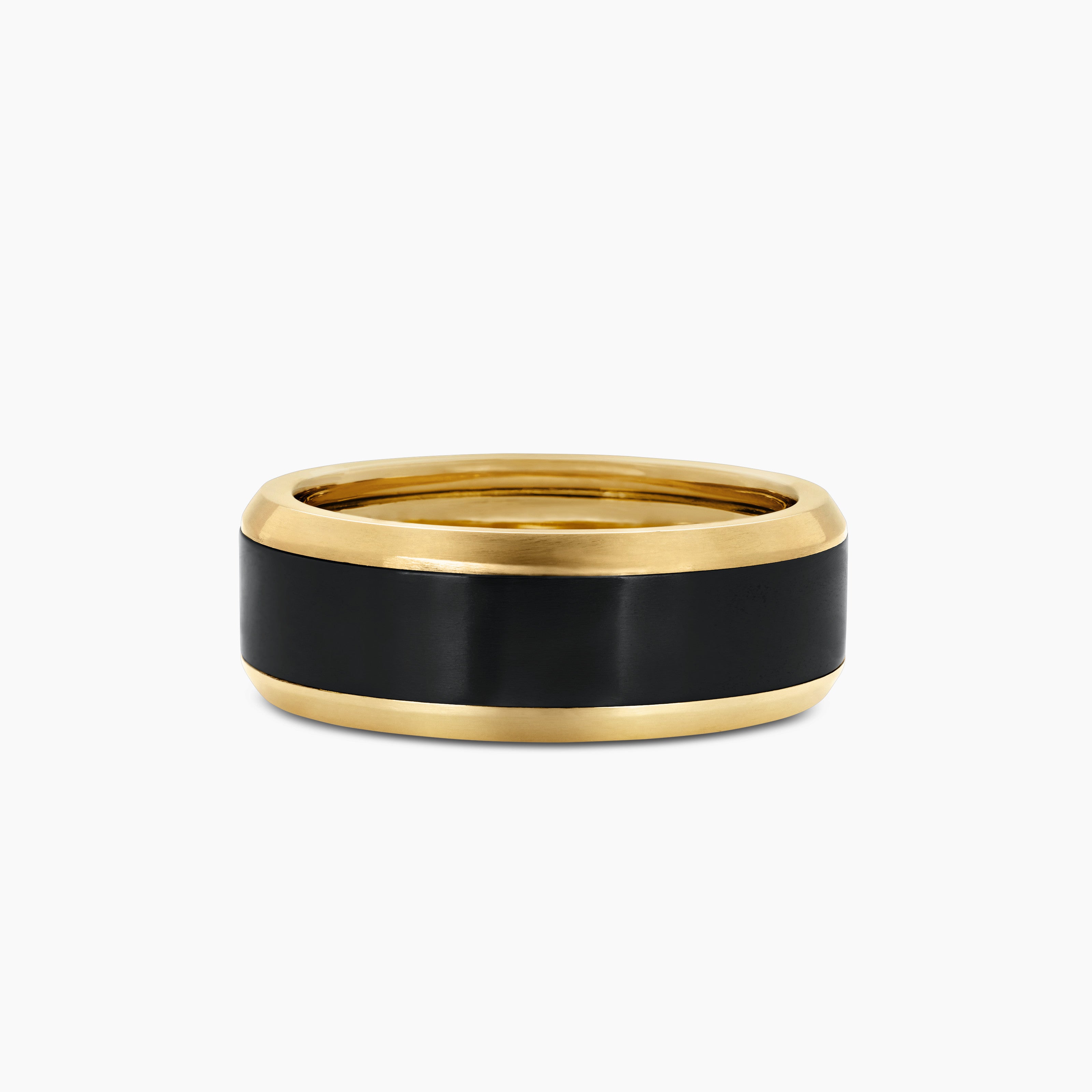Mens Beveled Band Ring in 18K Yellow Gold with Black Titanium, 8.5mm