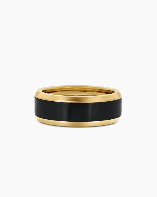 Beveled Band Ring in 18K Yellow Gold with Black Titanium, 8.5mm