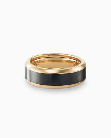 Beveled Band Ring in 18K Yellow Gold with Black Titanium, 8.5mm