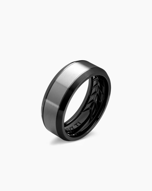 Mens Beveled Band Ring in Black Titanium with Grey Titanium, 8.5mm