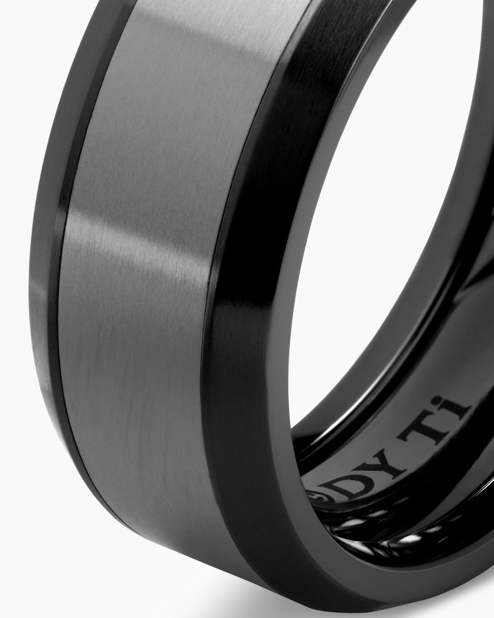 Mens Beveled Band Ring in Black Titanium with Grey Titanium, 8.5mm