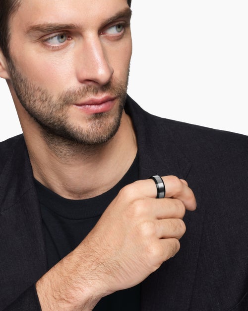 Mens Beveled Band Ring in Black Titanium with Grey Titanium, 8.5mm