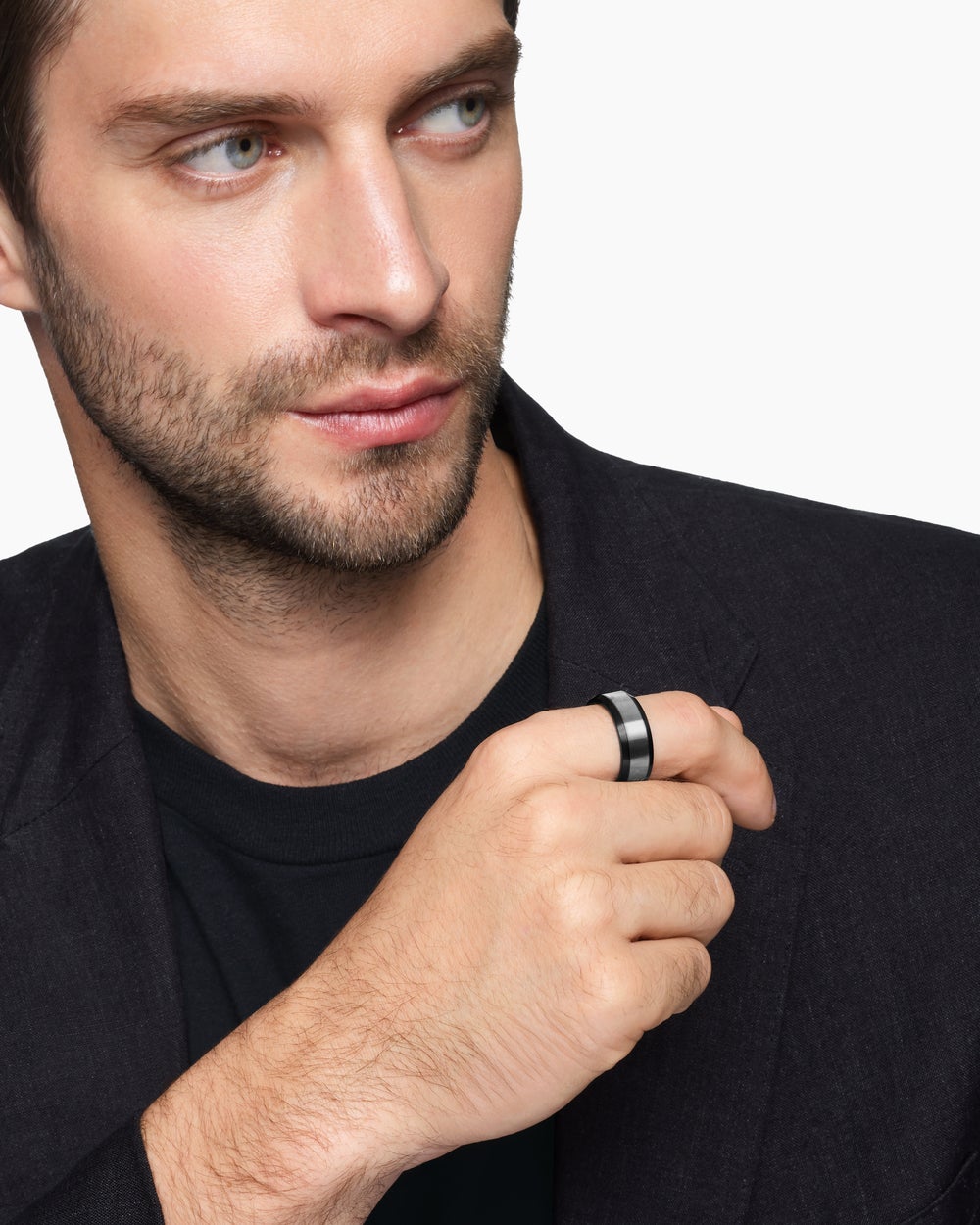 Mens Beveled Band Ring in Black Titanium with Grey Titanium, 8.5mm