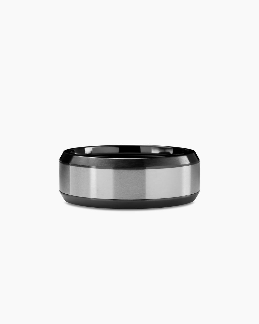 Mens Beveled Band Ring in Black Titanium with Grey Titanium, 8.5mm