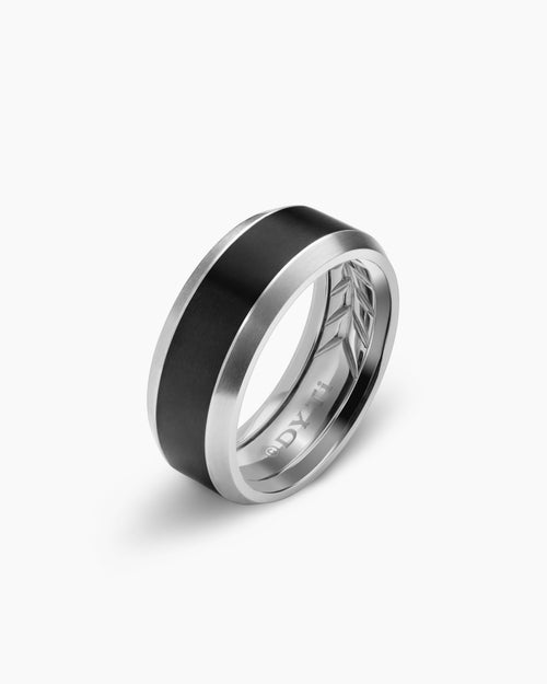 Mens Beveled Band Ring in Grey Titanium with Black Titanium, 8.5mm