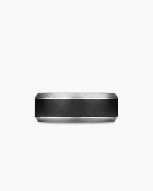 Mens Beveled Band Ring in Grey Titanium with Black Titanium, 8.5mm