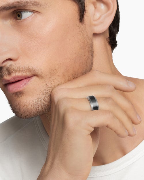 Mens Beveled Band Ring in Grey Titanium with Black Titanium, 8.5mm