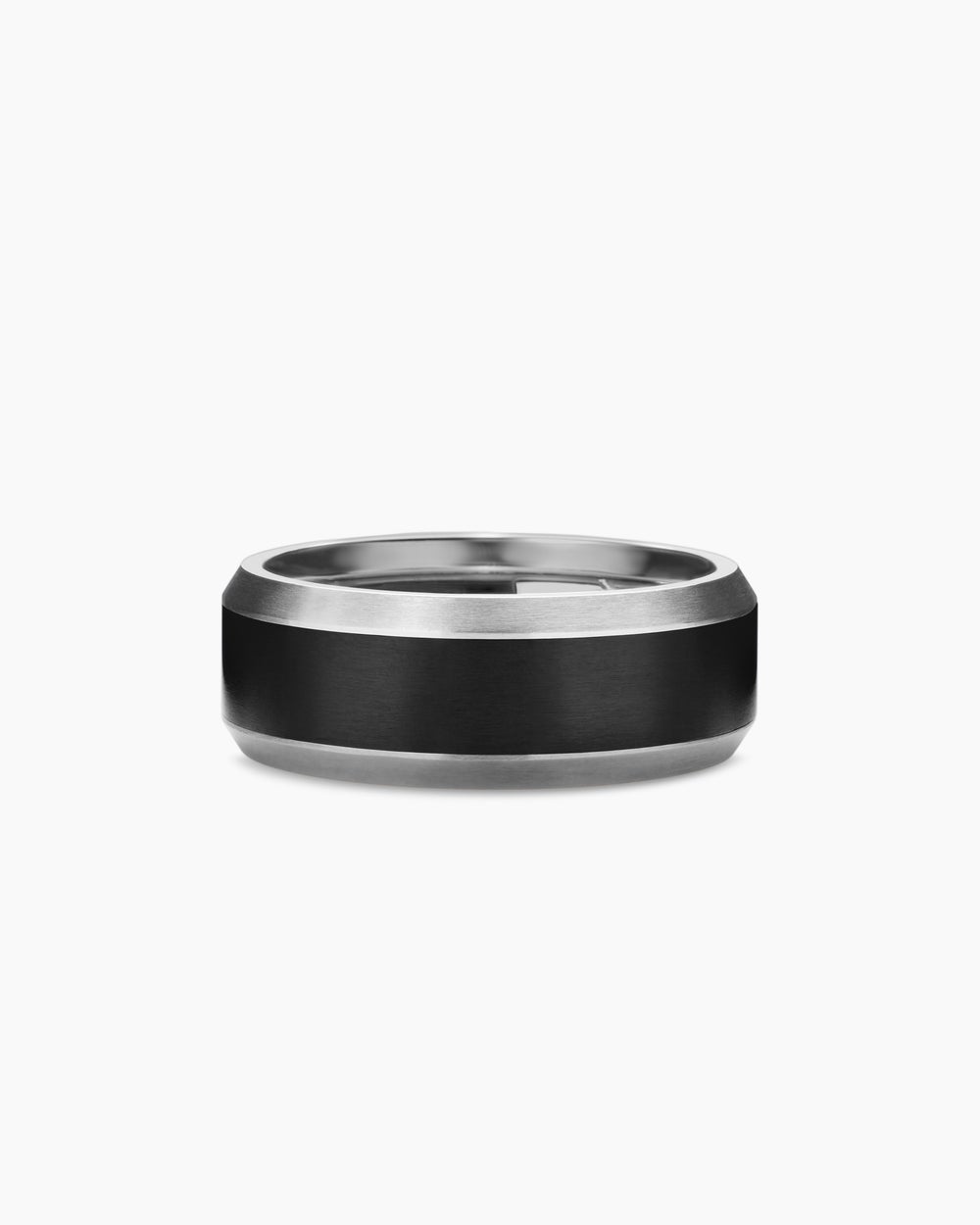 Mens Beveled Band Ring in Grey Titanium with Black Titanium, 8.5mm