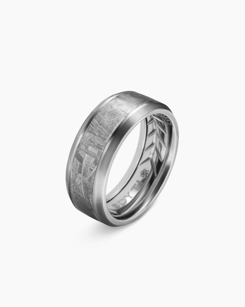 Mens Beveled Band Ring in Grey Titanium with Meteorite, 8.5mm