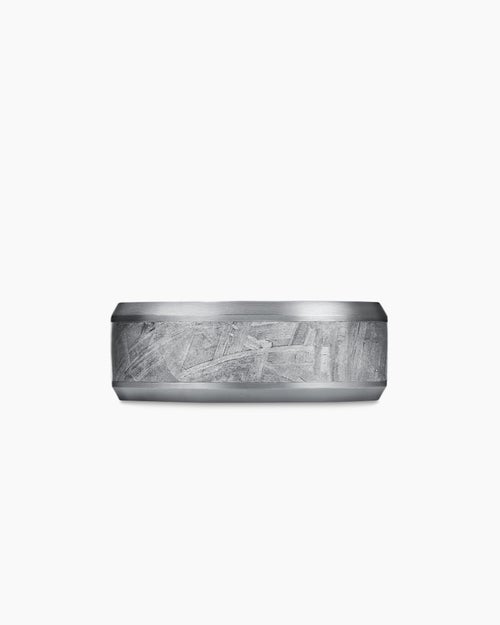 Mens Beveled Band Ring in Grey Titanium with Meteorite, 8.5mm
